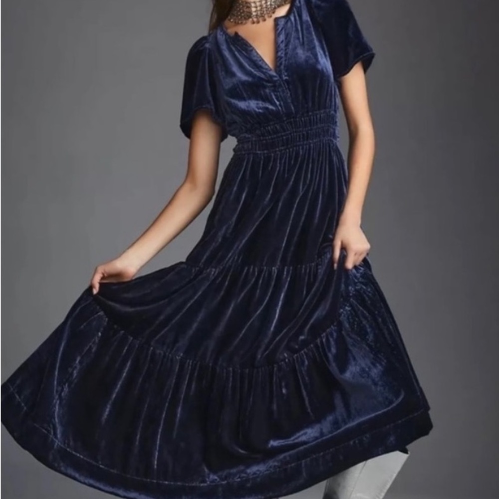 Anthropologie Somerset Maxi Dress Velvet Edition Sapphire Blue XXS ANTHRO NEW